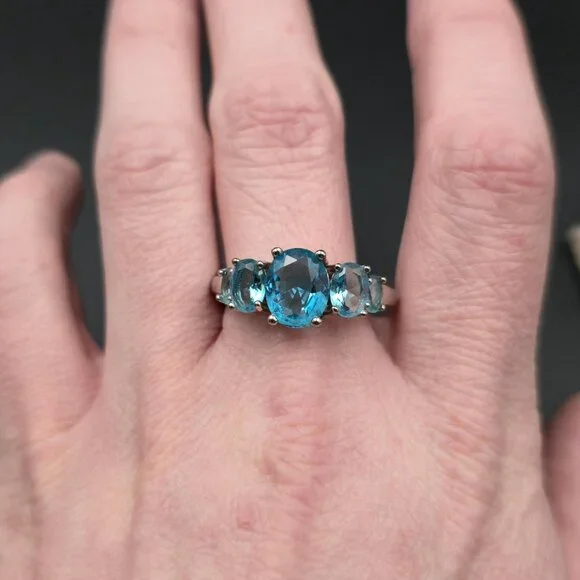 Size 12.75 Sterling Silver Multiple Blue Cubic Zirconia Gems Ring A6679 - Picture 4 of 9